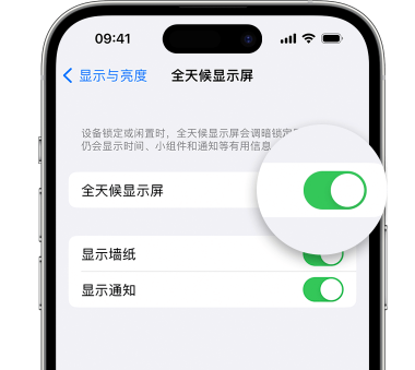 德城苹果15预约维修分享iPhone15如何设置全天候显示屏幕可见 